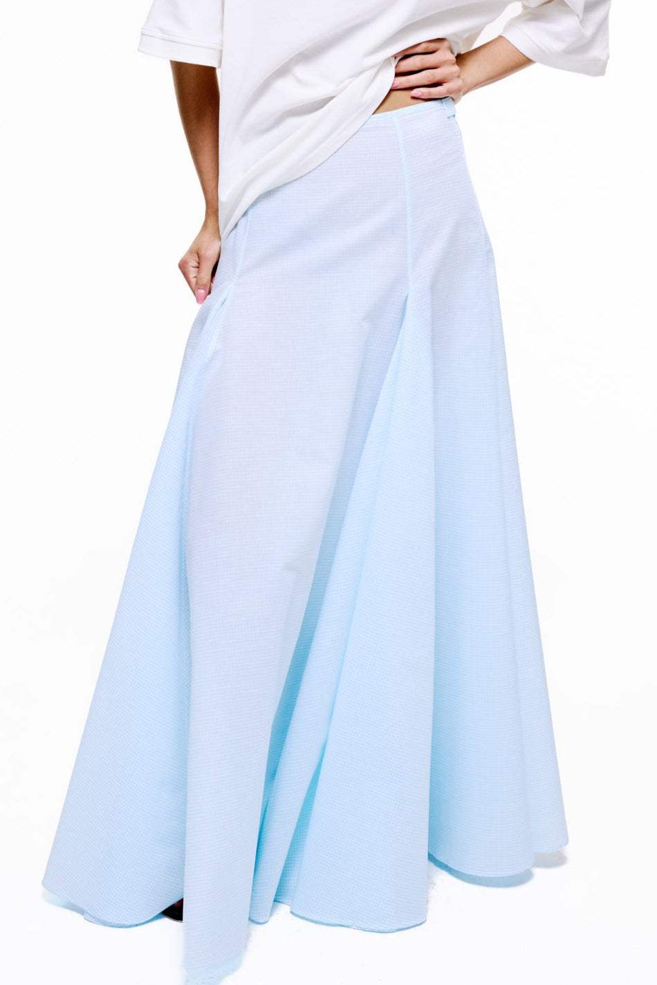 Echo Skirt in Cotton Poplin - Mediterranean Blue Gingham