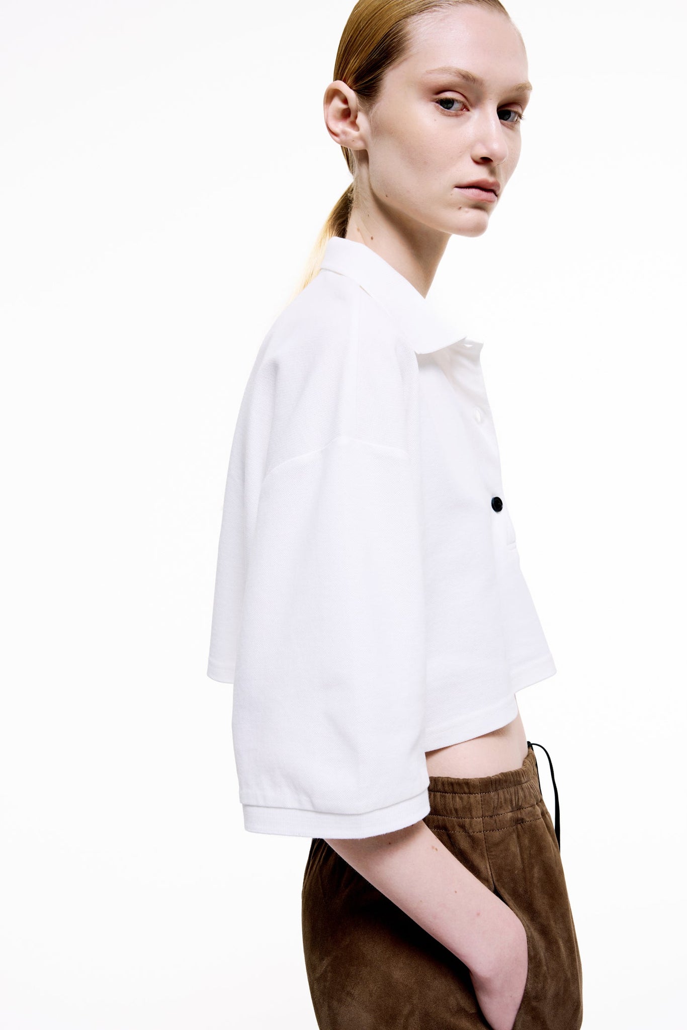 Waist-Length Cotton Piqué Polo Shirt - Off White
