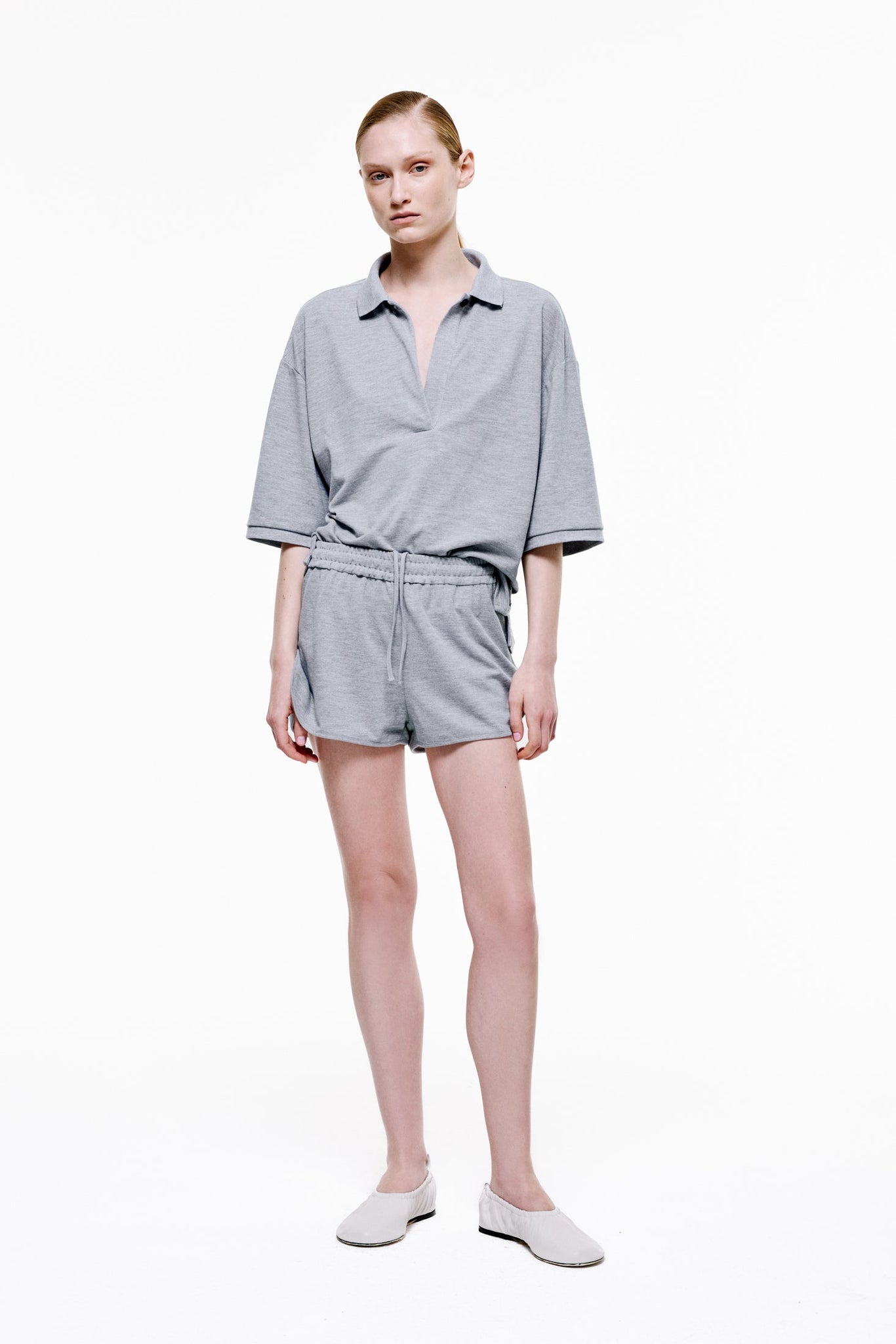Speed Up Shorts in Cotton Piqué - Grey Melange