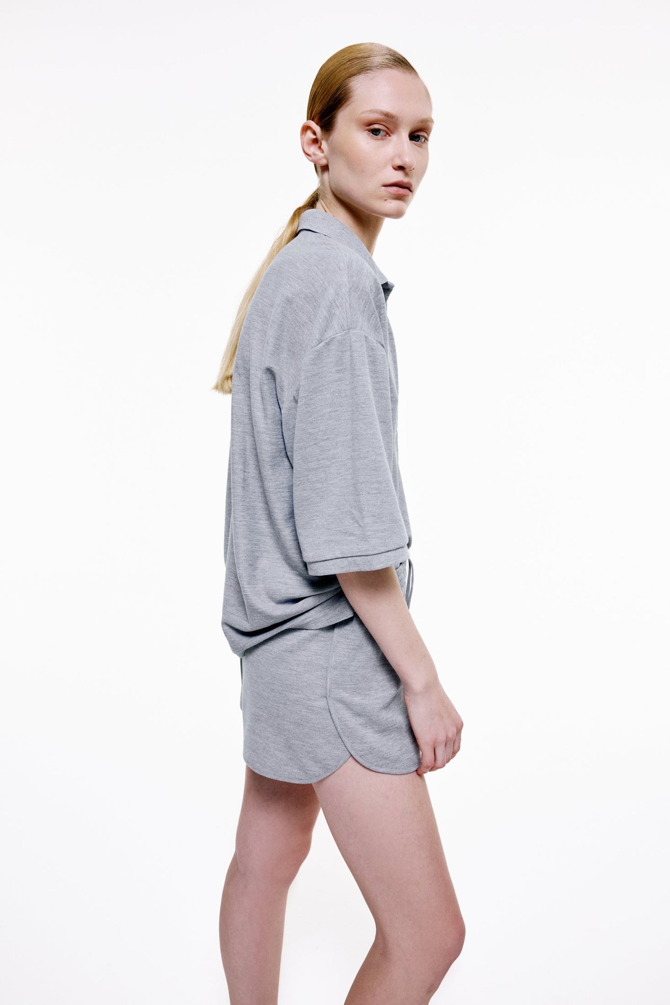 Speed Up Shorts in Cotton Piqué - Grey Melange