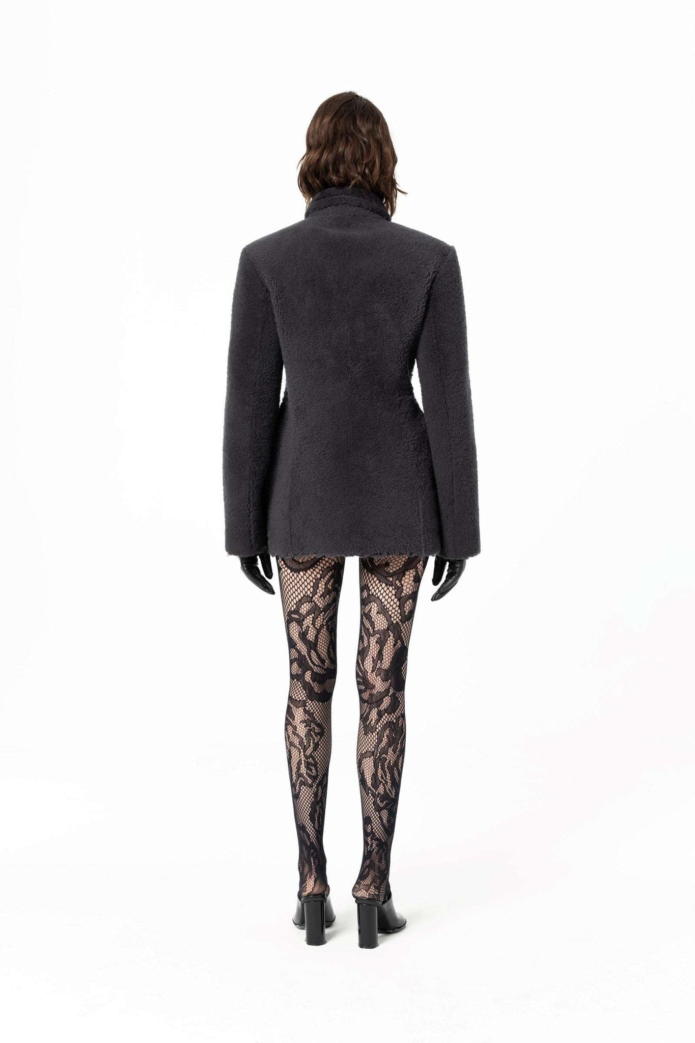Curvy Shearling Jacket - Dark Grey