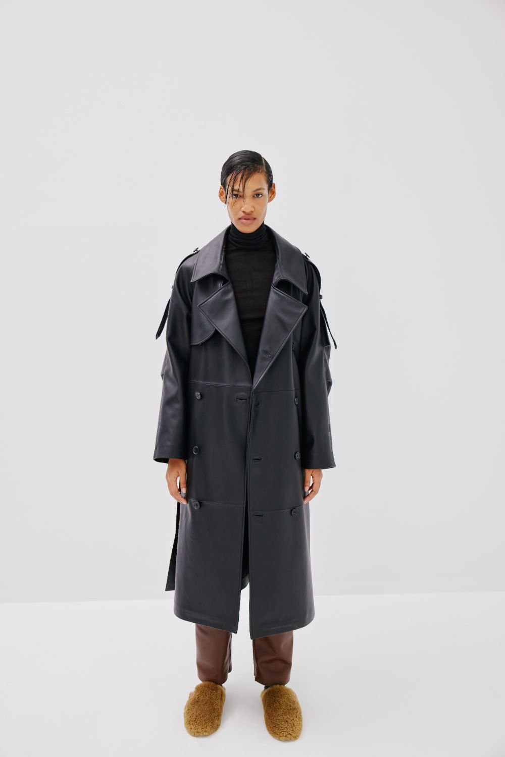 "Serpent Power" Leather Trench Coat - Black