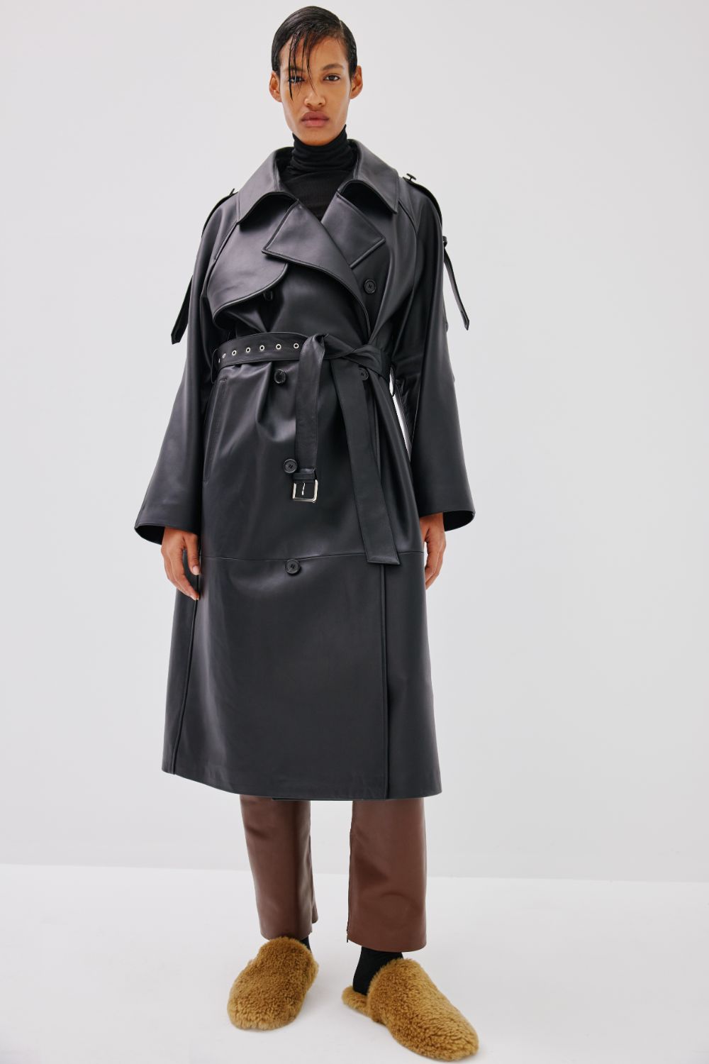 "Serpent Power" Leather Trench Coat - Black