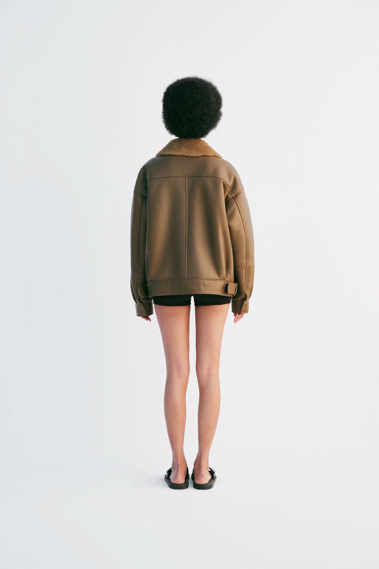 "Sunkissed" Mono Shearling Jacket - Olive - Common Leisure 