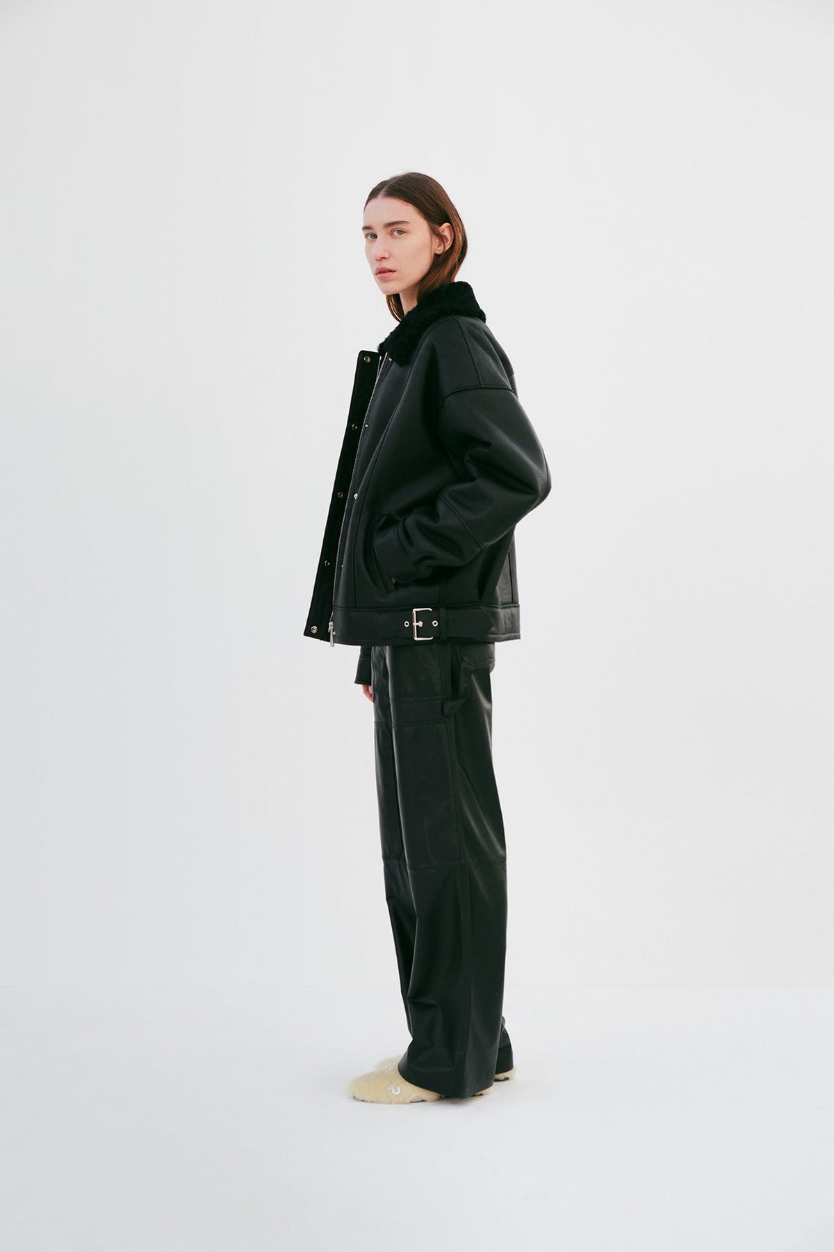 "Sunkissed" Mono Shearling Jacket - Black - Common Leisure 