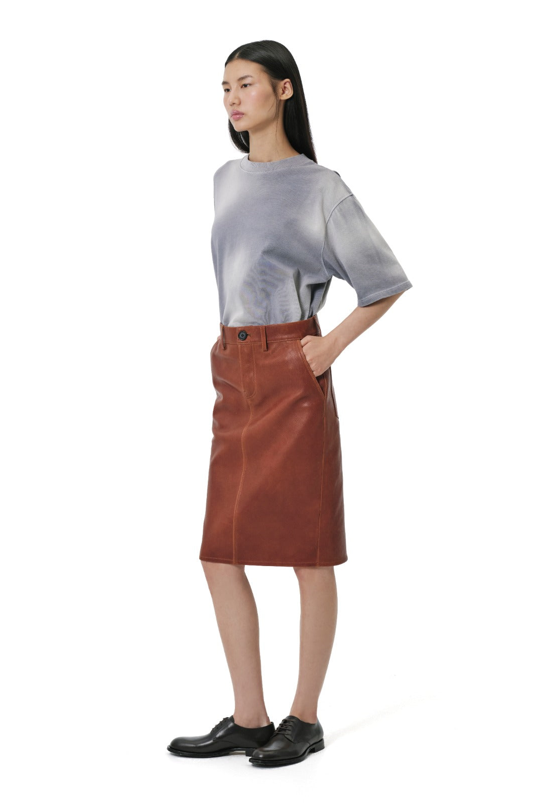 Leather Skirt - Cognac