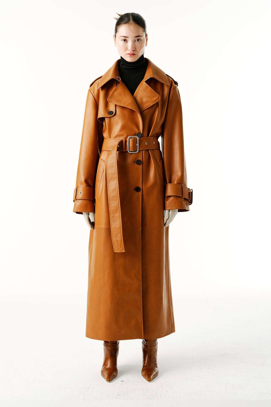Cheek to Cheek Trench Coat | Leather - Cognac