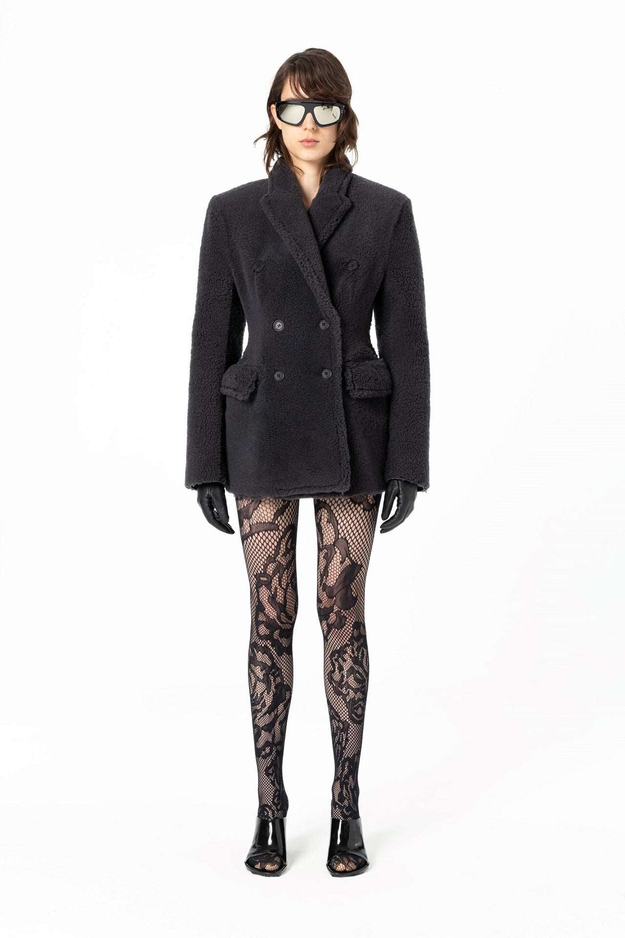 Curvy Shearling Jacket - Dark Grey