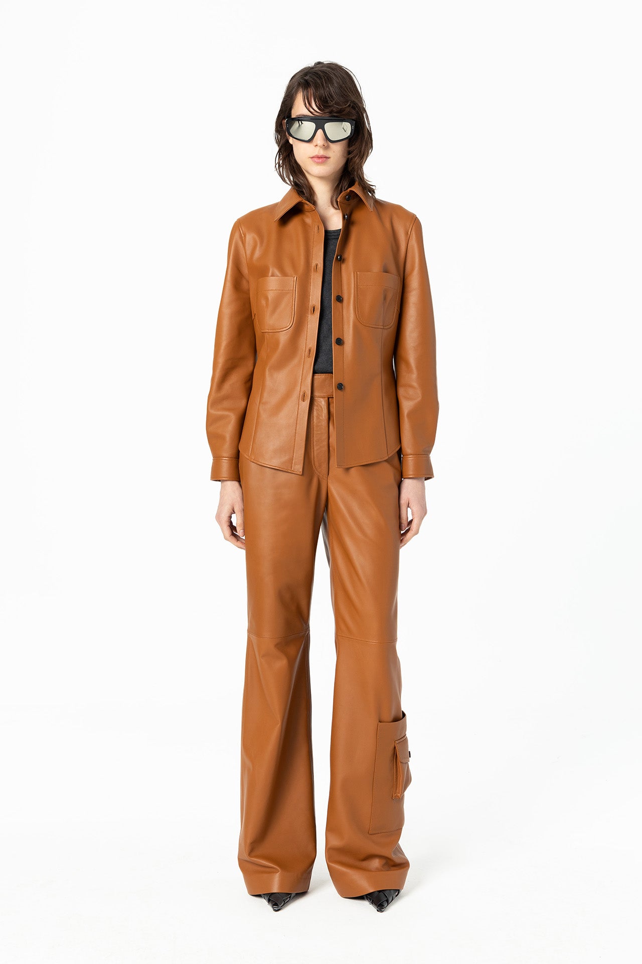 Loose Fit Wide Leg Lamb Leather Pants