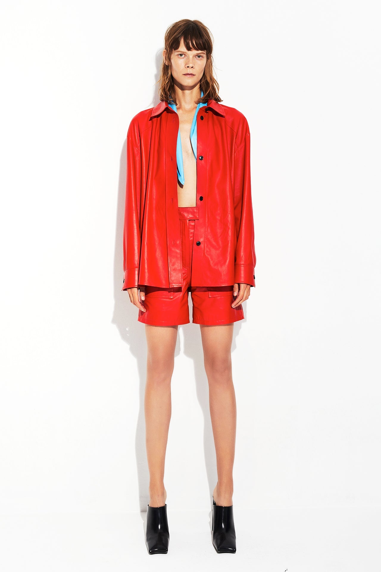 Long Sleeve Leather Shirt - Red