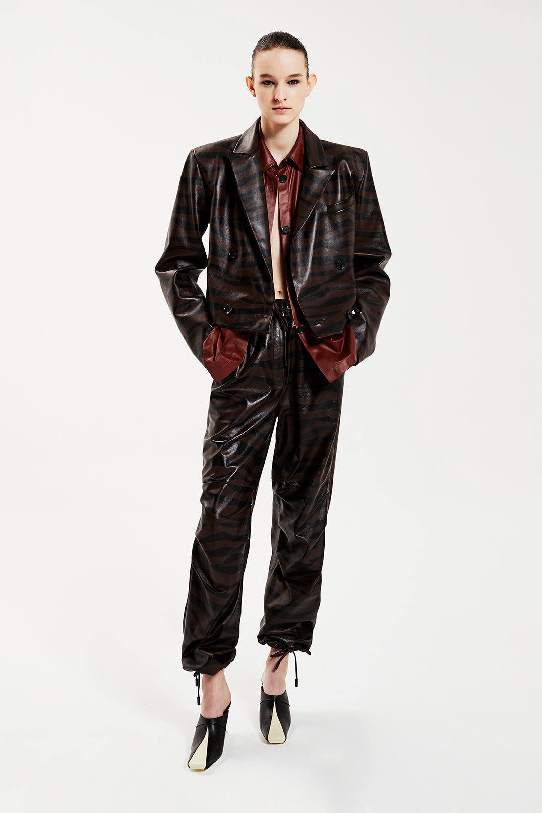 Leather Jogger Pants - Brown Zebra