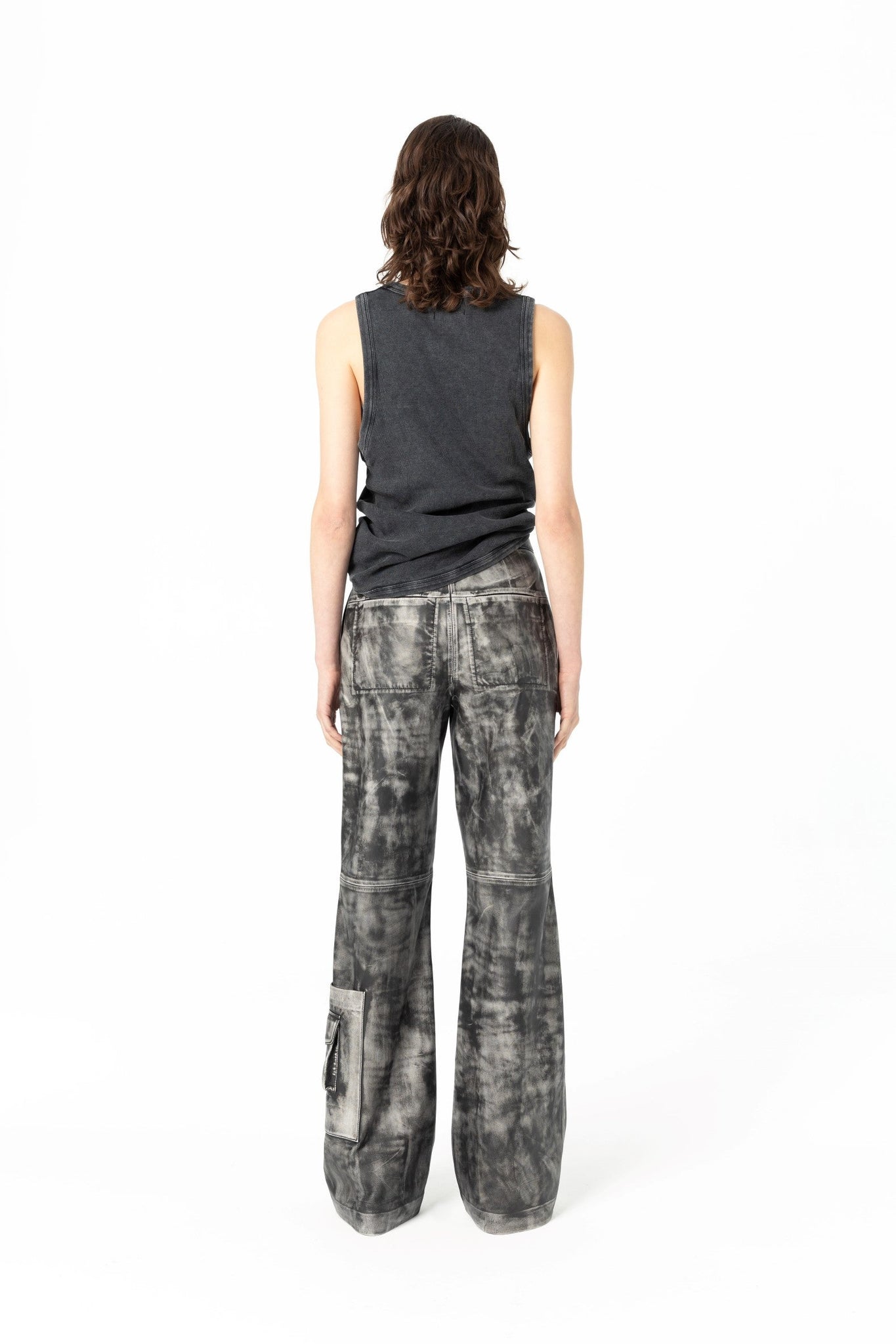 Loose Fit Wide Leg Vintage Black Lamb Leather Pants