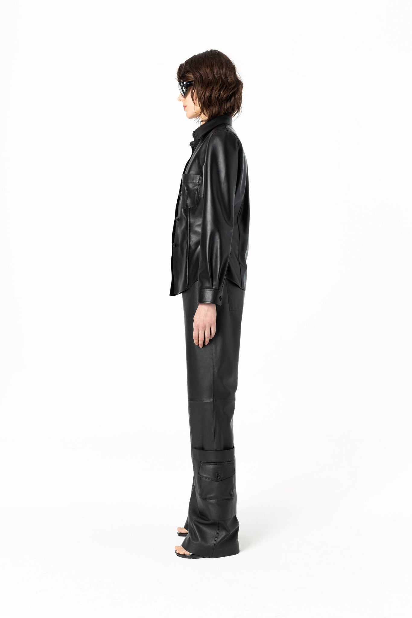 Loose Fit Wide Leg Vintage Black Lamb Leather Pants