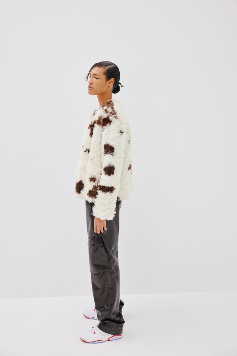 NEW BABY shearling jacket - BROWN & WHITE NATURALLY DOTTED