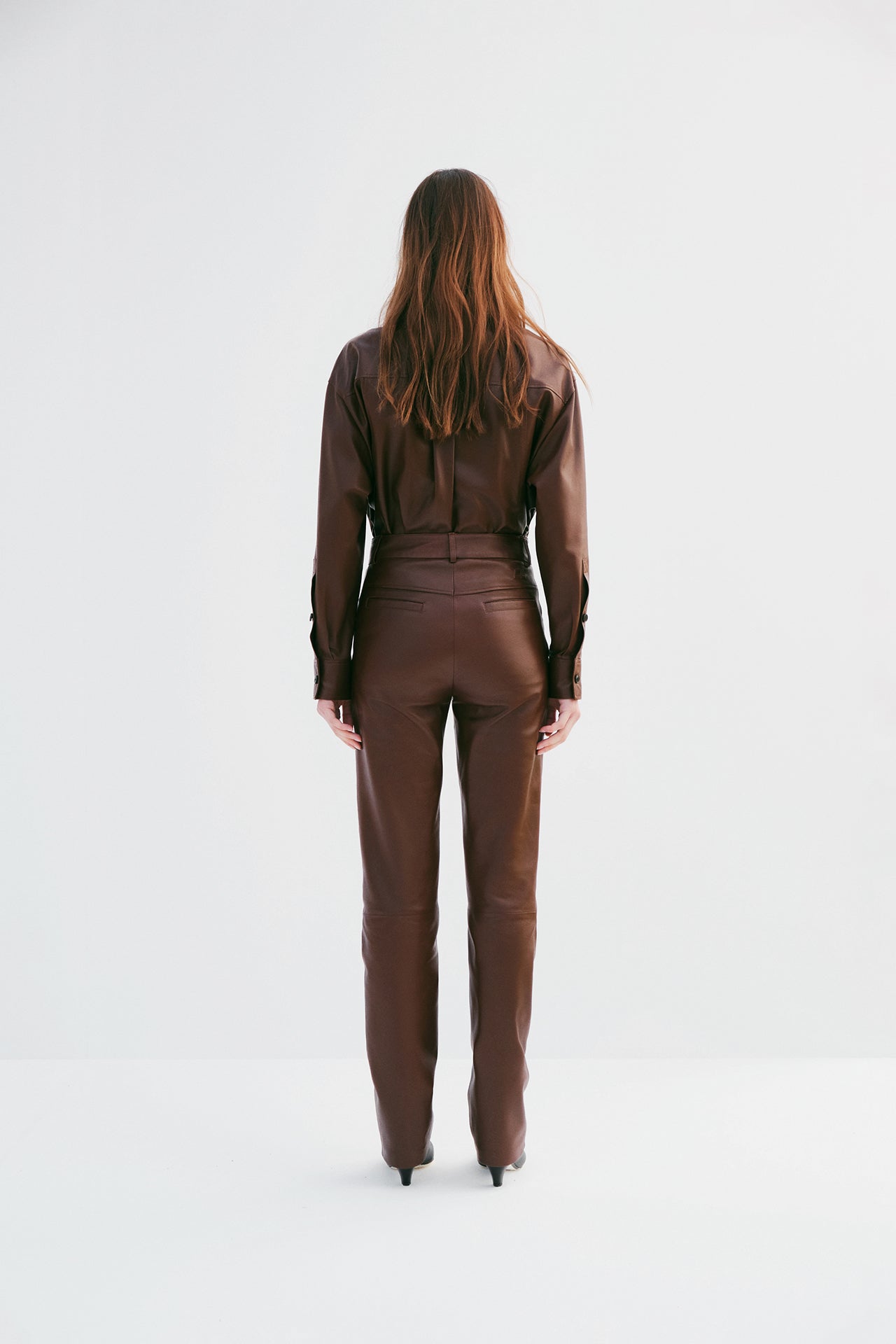 Long Sleeve Leather Shirt - Chestnut
