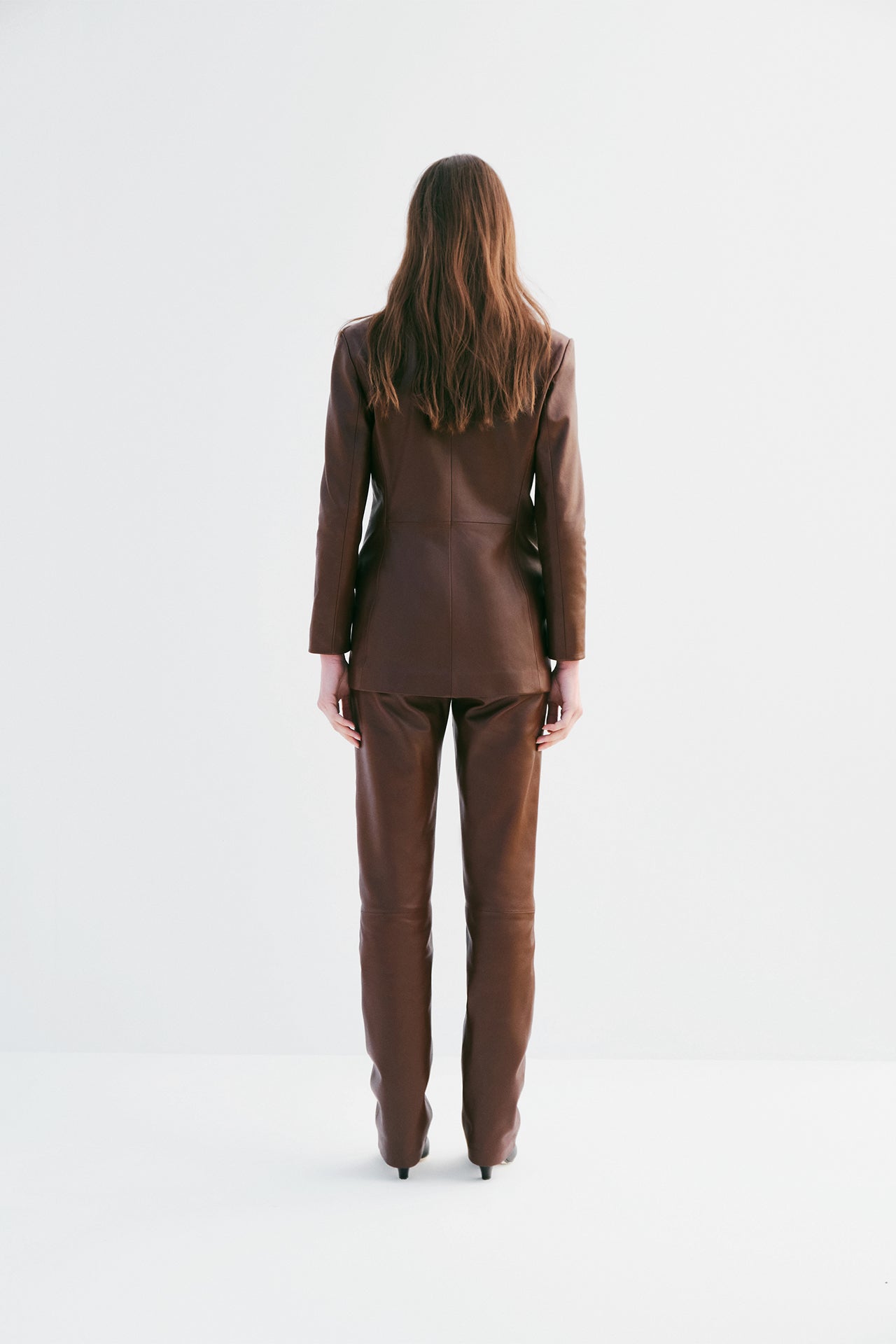 Classic Leather Blazer Suit Jacket -Chestnut