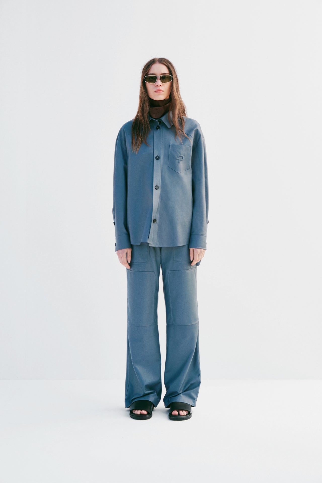 Leather Cargo Pants - Grey Blue