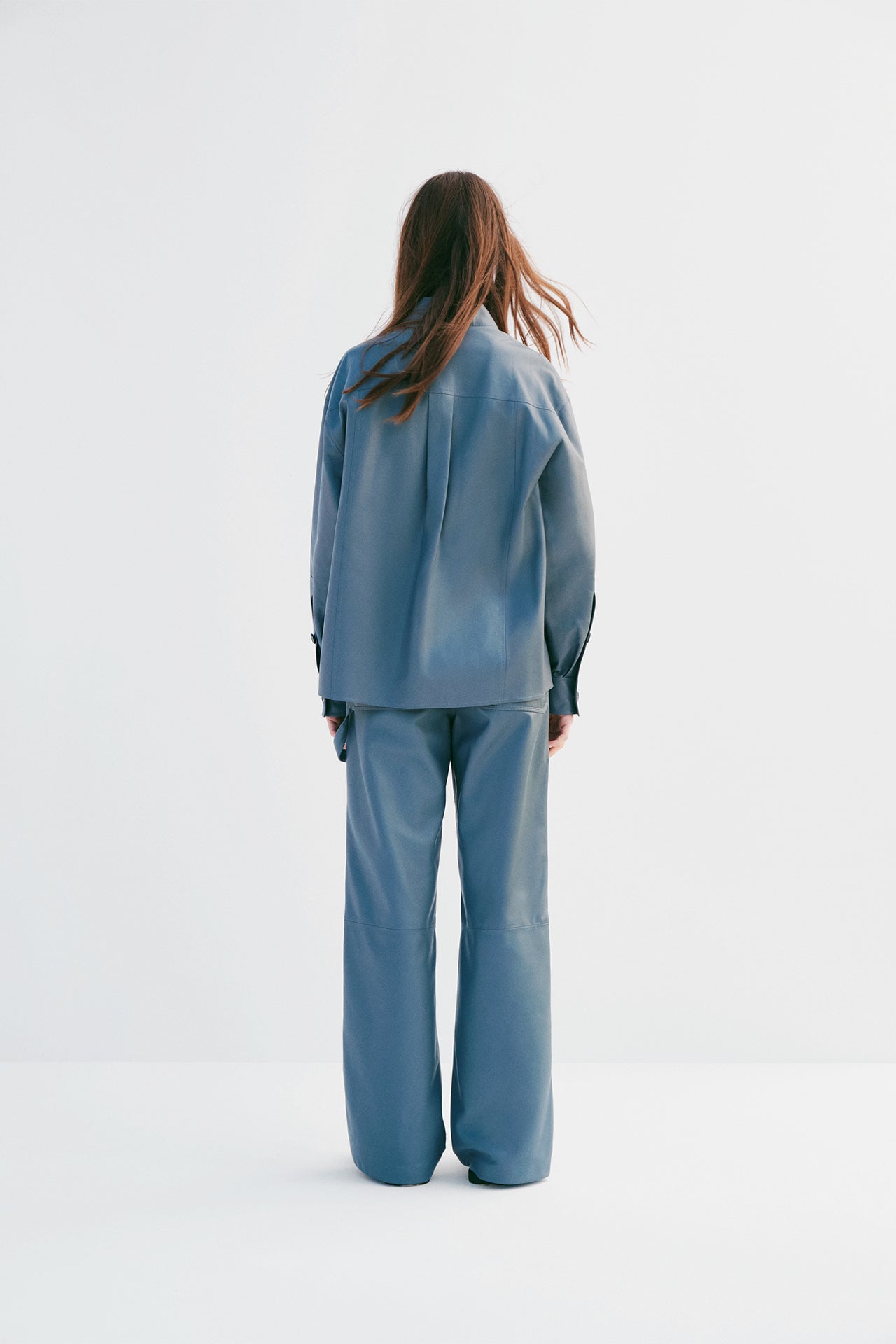 Leather Cargo Pants - Grey Blue