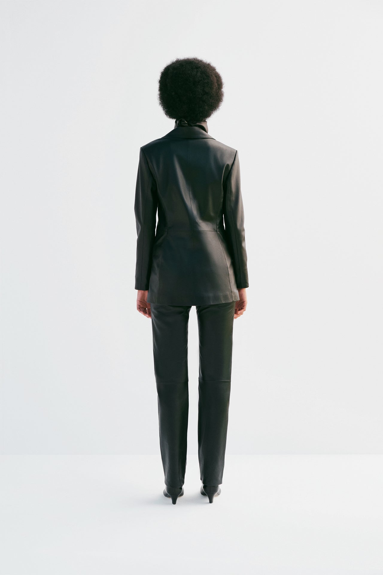Classic Leather Blazer Suit Jacket - Black