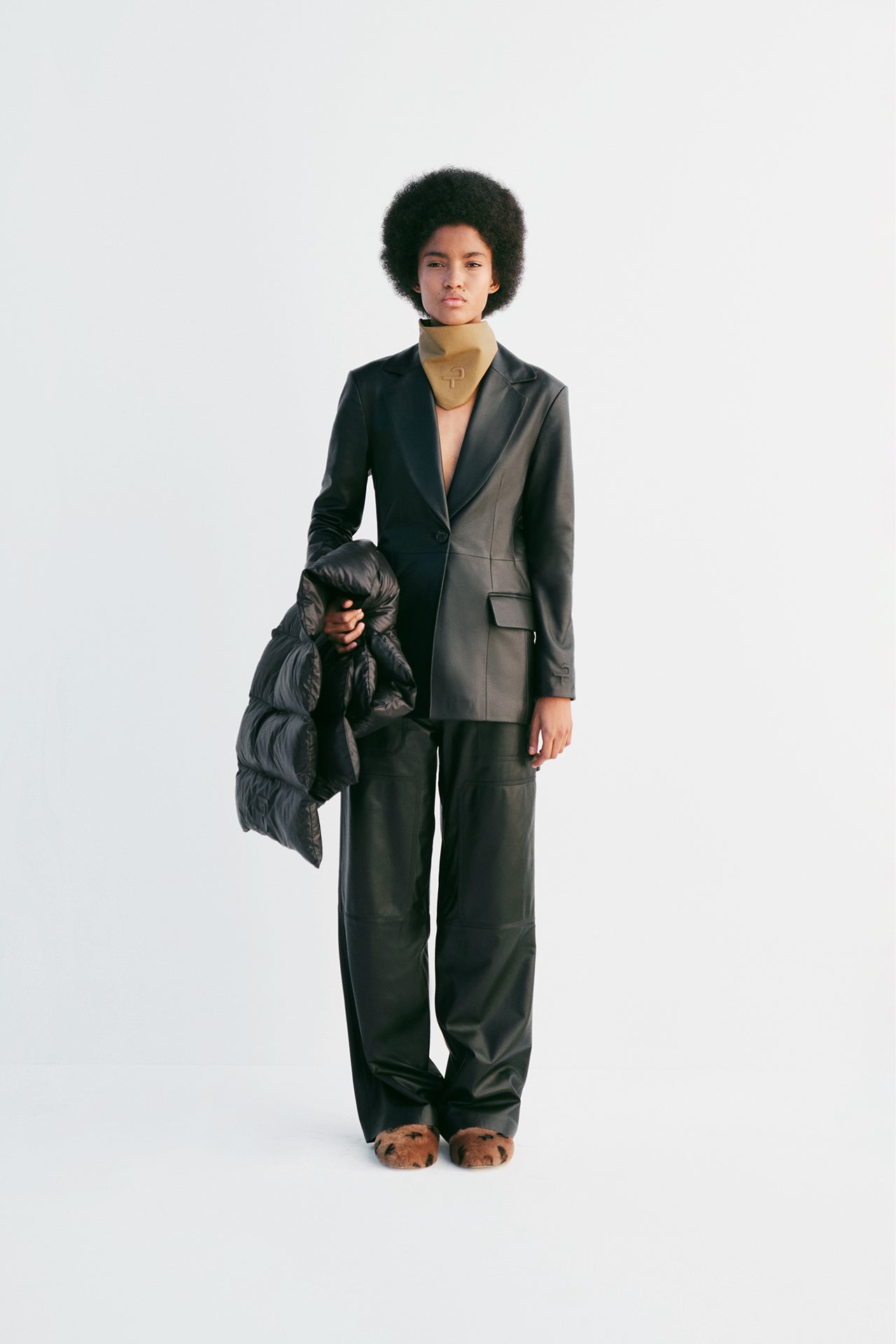 Classic Leather Blazer Suit Jacket - Black