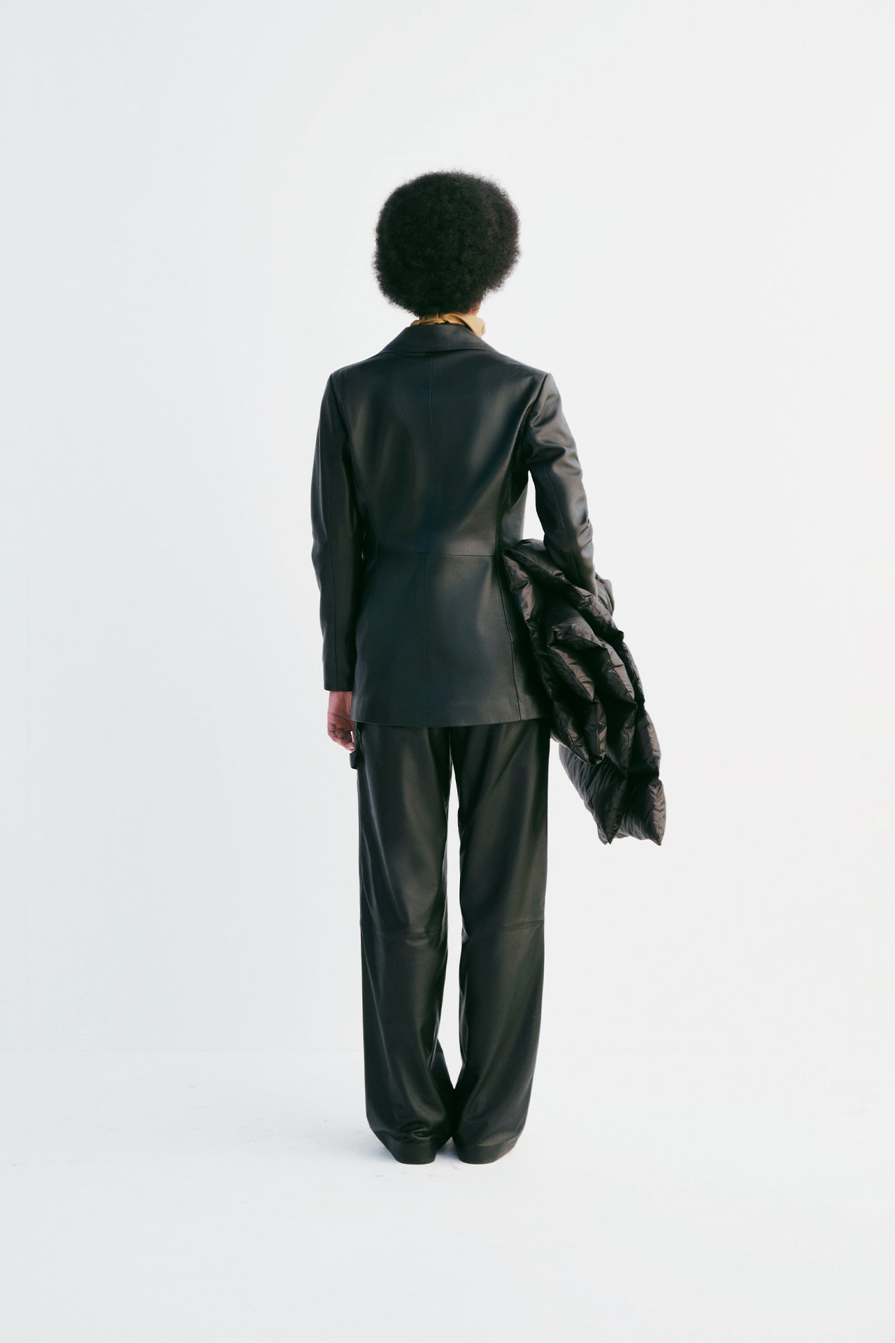 Classic Leather Blazer Suit Jacket - Black