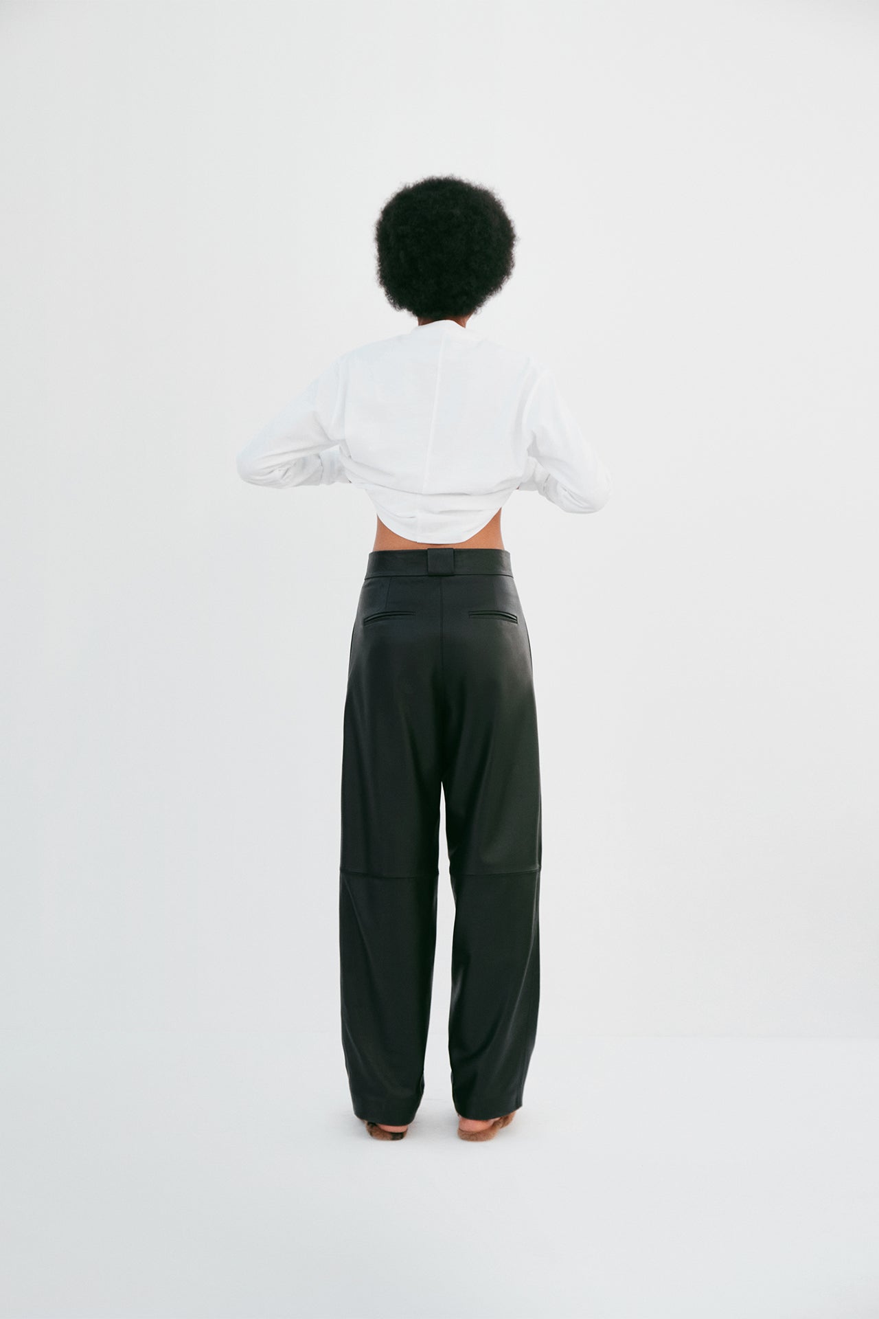 "Chiller" Wide Leg Leather Pants - Black